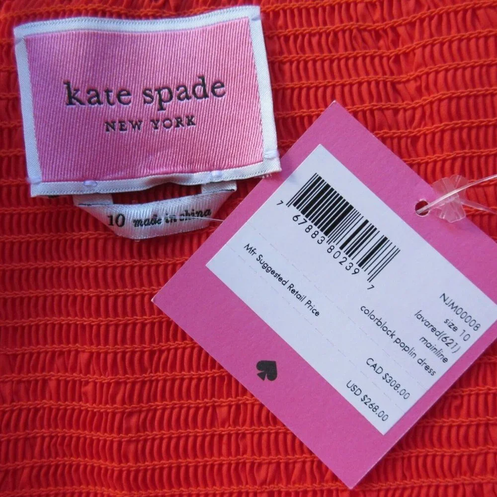 NWT Kate Spade Colorblock Poplin Sundress in Lava Red Pink Cotton Shirt Dress 10